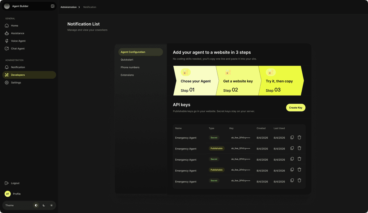 Jawib agent builder dashboard